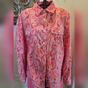 Tommy Hilfiger Paisley Orange Pink Button Down Large